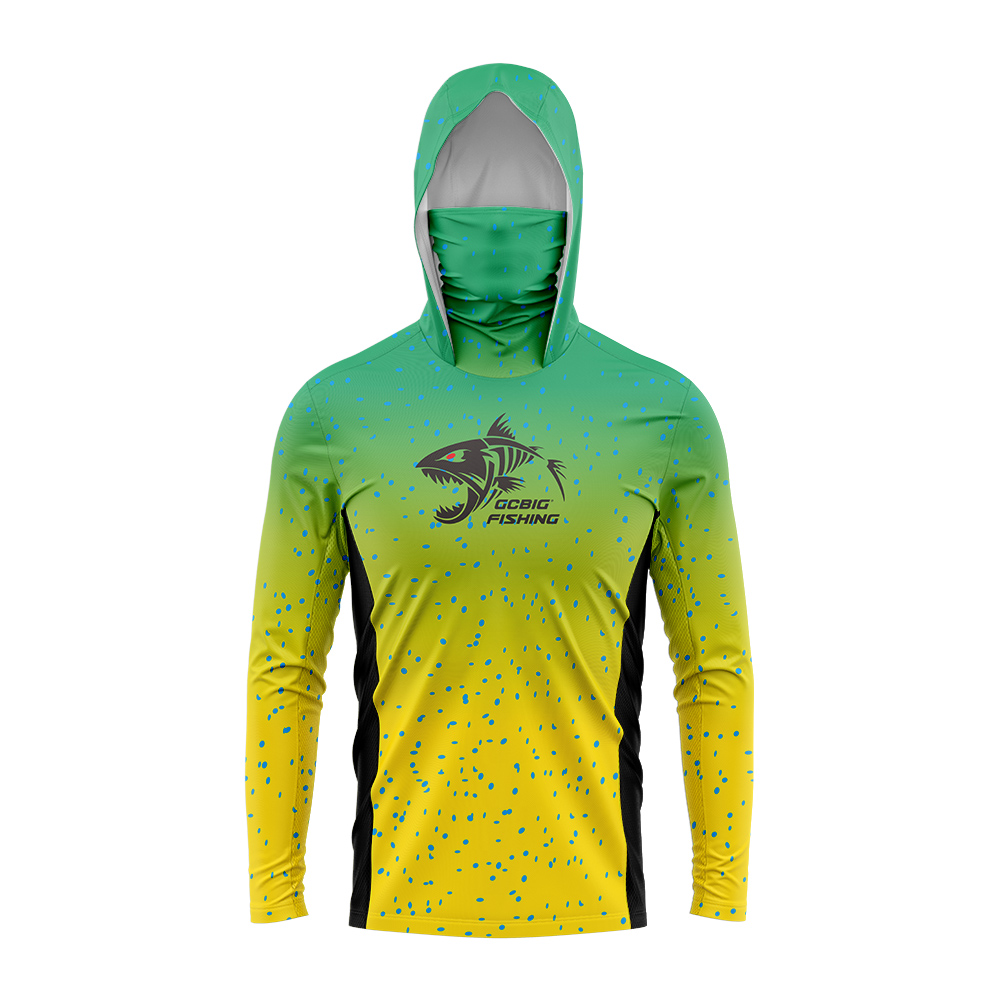 Fishing Hoodie - Градиентная зелено-желтая рубашка с капюшоном для