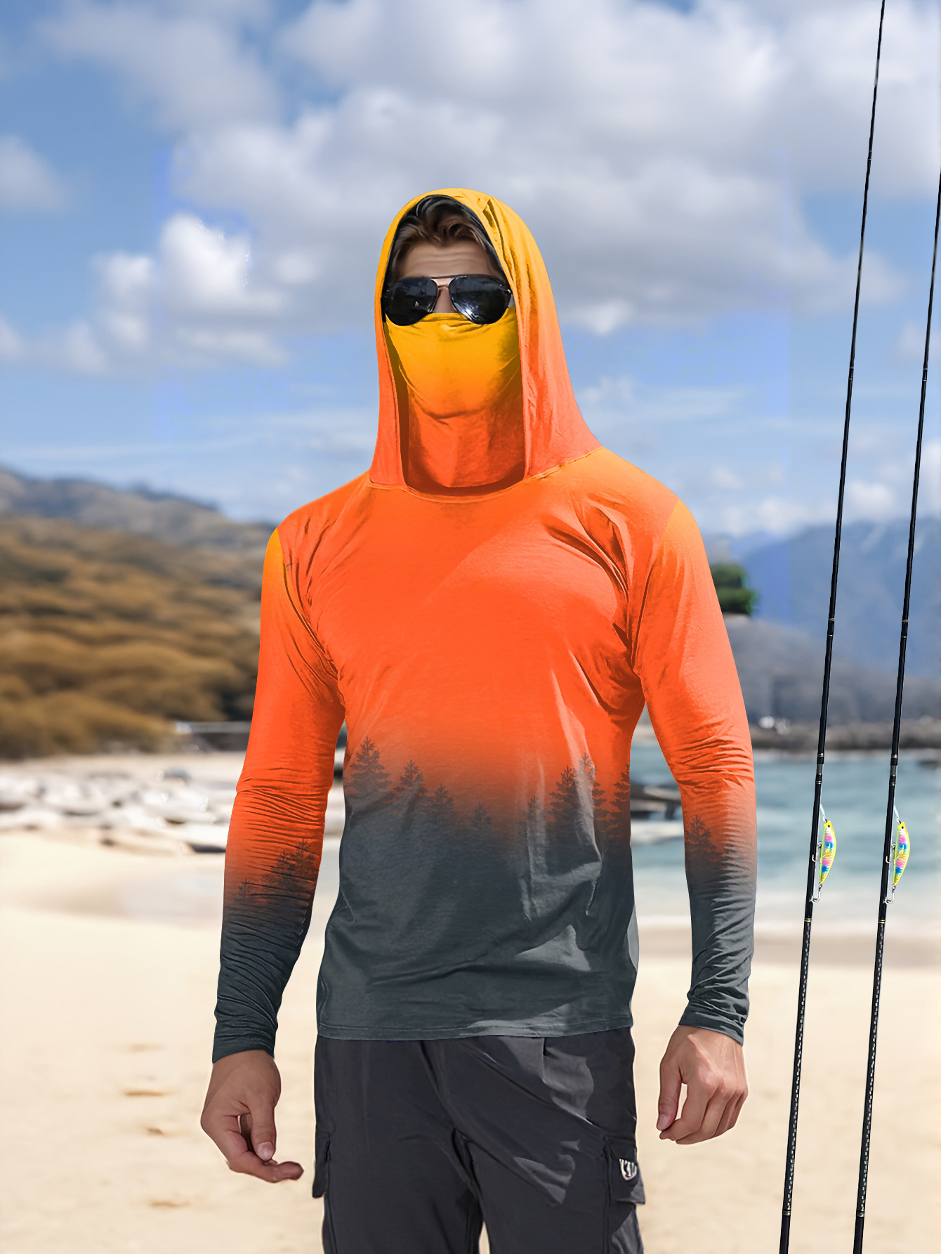 Fishing Hoodie - Мужская толстовка с градиентным принтом леса,